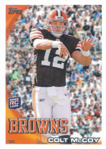 Colt McCoy Rookie 2010 Topps #194C football card (Helmet, Crowd)