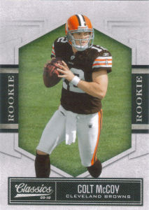 2010 Colt McCoy Rookie Panini Classics #123 football card - Serial no. 144/999